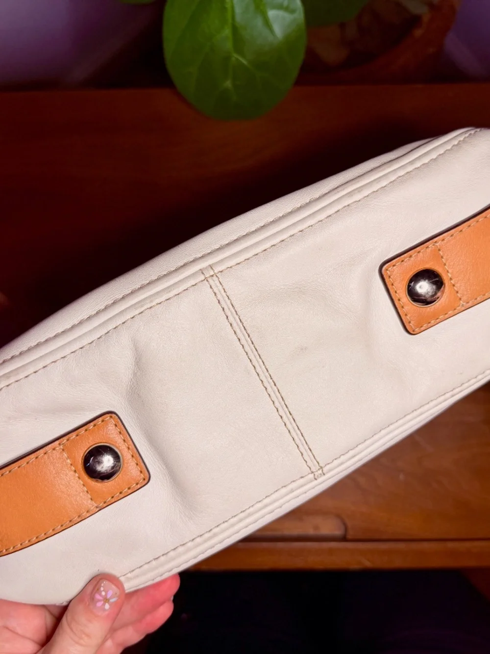 Coach White and Tan Leather Hobo Shoulder Bag